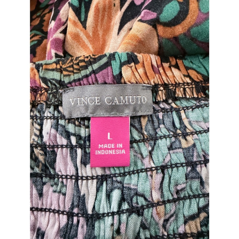 Vince Camuto Pants Womens L Multicolor Floral Tropical Wide Leg Smocked Rayon - Picture 2 of 7